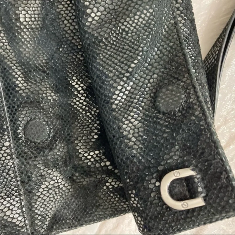 Tory Burch black embossed leather fold over crossbody bag